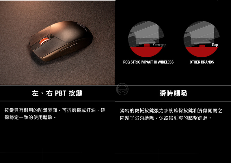 ASUS 華碩】ROG Strix Impact III Wireless 無線滑鼠光學感應器雙模連