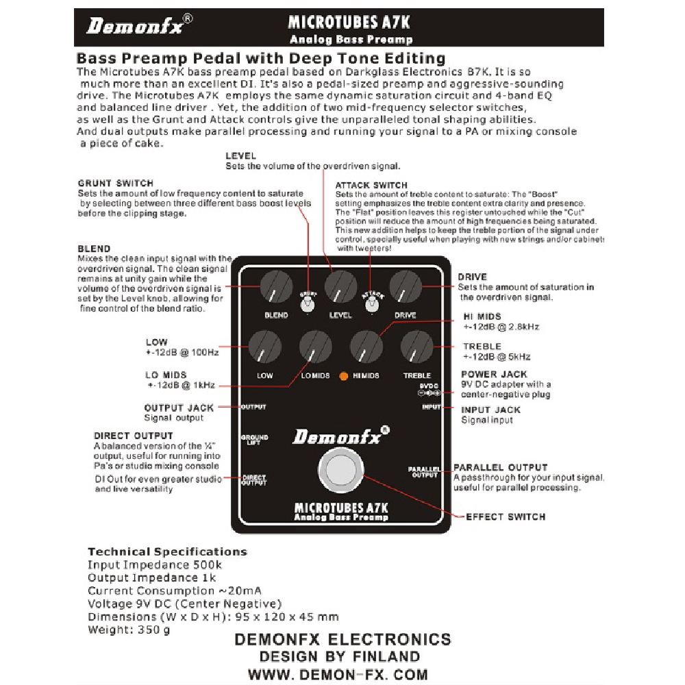 Demonfx 〔 Microtubes A7K 〕 效果器電貝斯飽和增益前極DI 公司