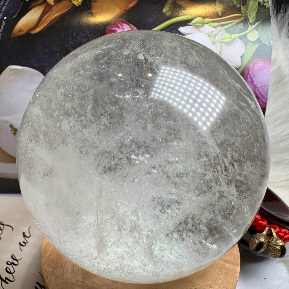 千奇國際精品】天然水晶頂級白水晶球57號1559公克直徑10公分❤️
