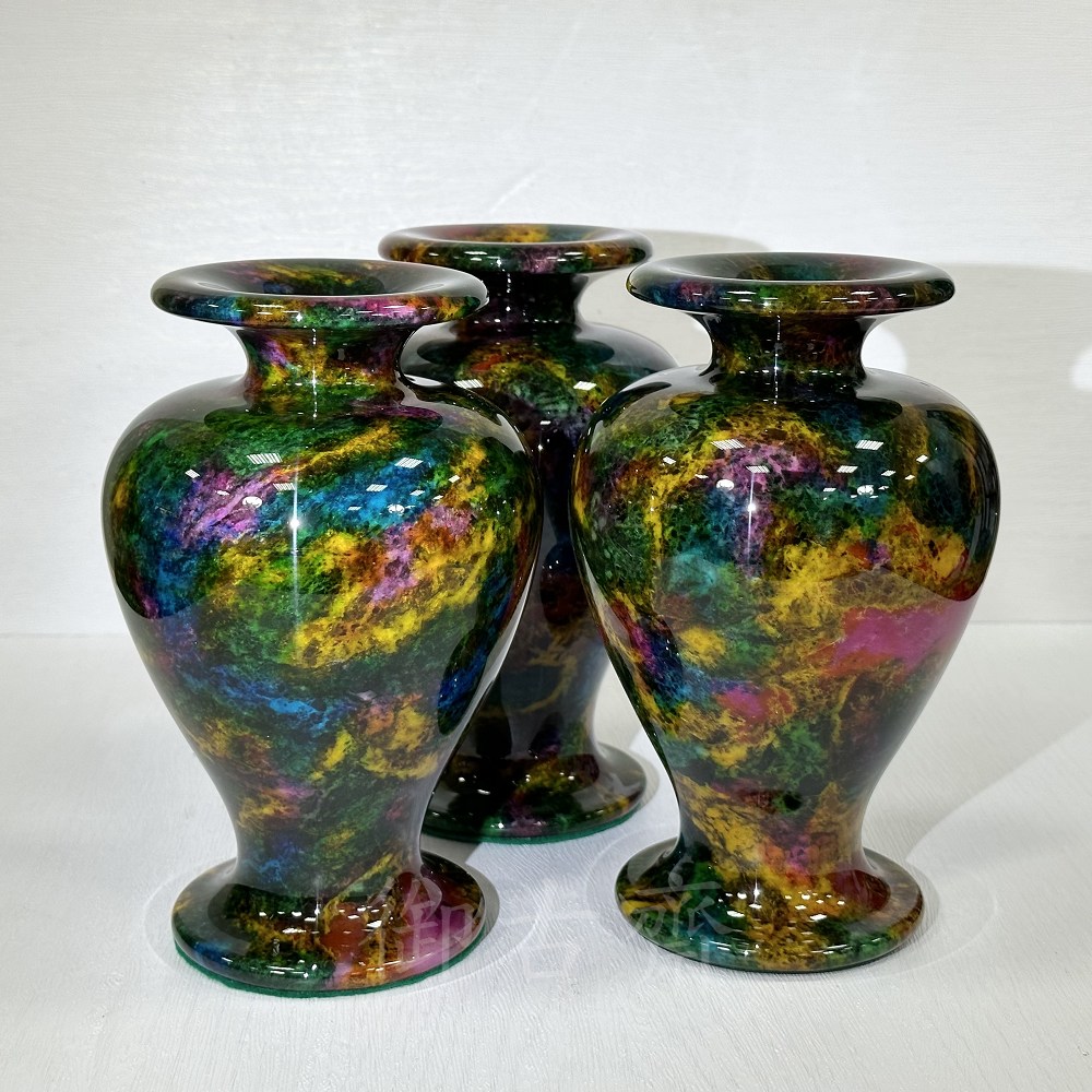 台湾　七彩玉花瓶　【新品】 御古齋】台灣花東一級七彩玉花瓶寶瓶平安富貴色澤艷麗品相漂亮