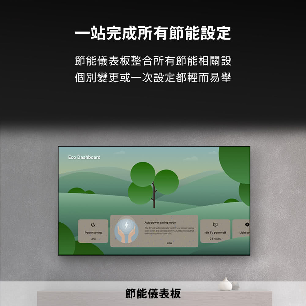 一站完成所有節能設定節能儀表板整合所有節能相關設個別變更或一次設定都輕而易舉co DashboardAuto   modeThe   Power savingpower saving  the         E TV power offLight 24 Low節能儀表板