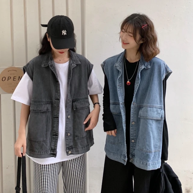 【D.studio】韓版寬鬆百搭顯瘦牛仔外套牛仔上衣 牛仔背心 上衣 女裝 衣服 外套  J124