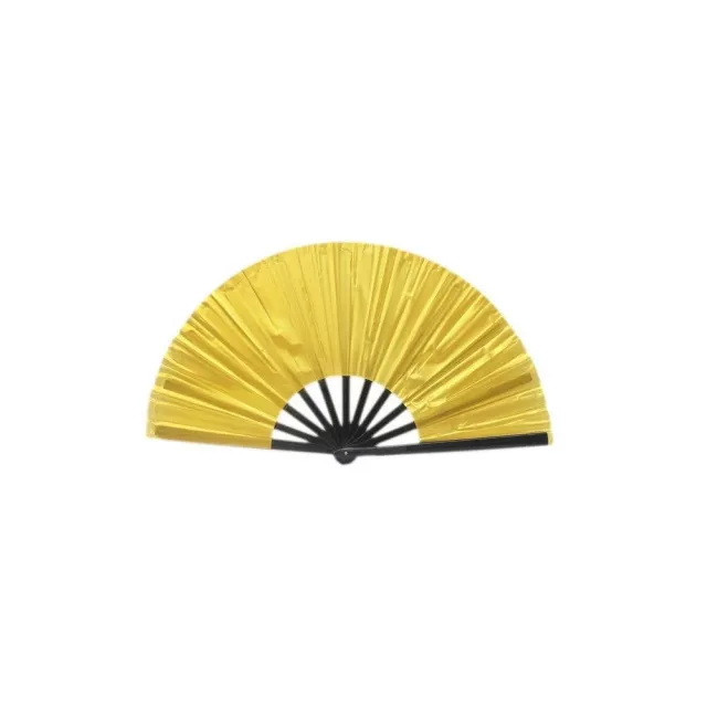 大功夫扇子 亮金色扇子 (黑色膠桿布面)/一支入  止滑設計 尼龍布扇 太極扇子 響扇 表演扇子 跳舞扇 團扇