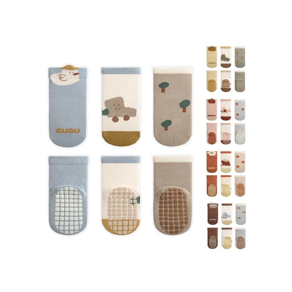 【放了媽媽】兒童止滑襪-防滑襪-學步襪-兒童中筒襪-男女童襪子(3雙優惠組)