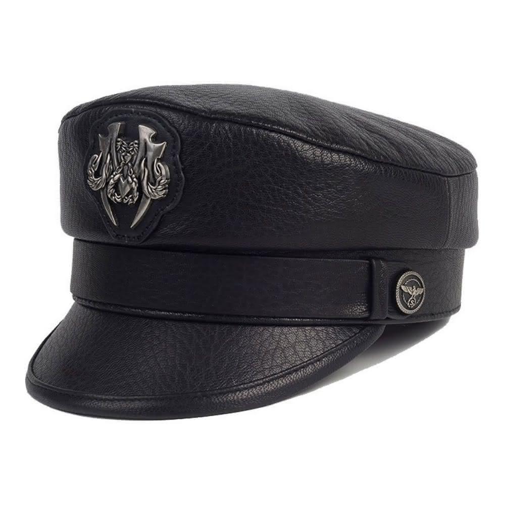 米蘭精品】現貨+預購軍帽真皮平頂帽-羊皮英倫復古海軍風男女帽子