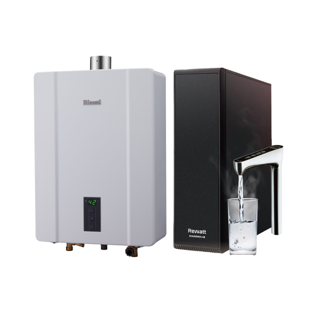 【林內】林內RUA-C1600WF 16L屋內型強制排氣熱水器 NG1/LPG 搭配 Rewatt YO-50 瞬熱式廚下型雙溫飲水機省錢王-專業快速安裝