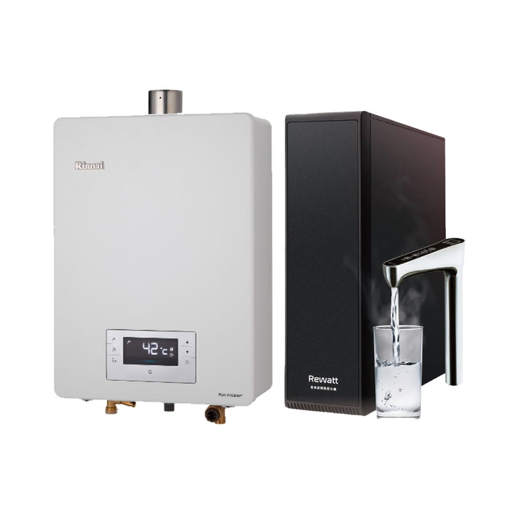 【林內】林內RUA-C1620WF 16L屋內型強制排氣熱水器 NG1/LPG 搭配 Rewatt YO-50 瞬熱式廚下型雙溫飲水機省錢王-專業快速安裝