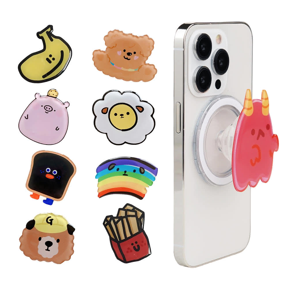 【Relight 睿亮】滴膠透明磁吸氣囊支架 抖音手機支架 可愛造型伸縮旋轉支架 氣囊式設計(追劇神器 贈品禮品 抖音小紅書熱款)