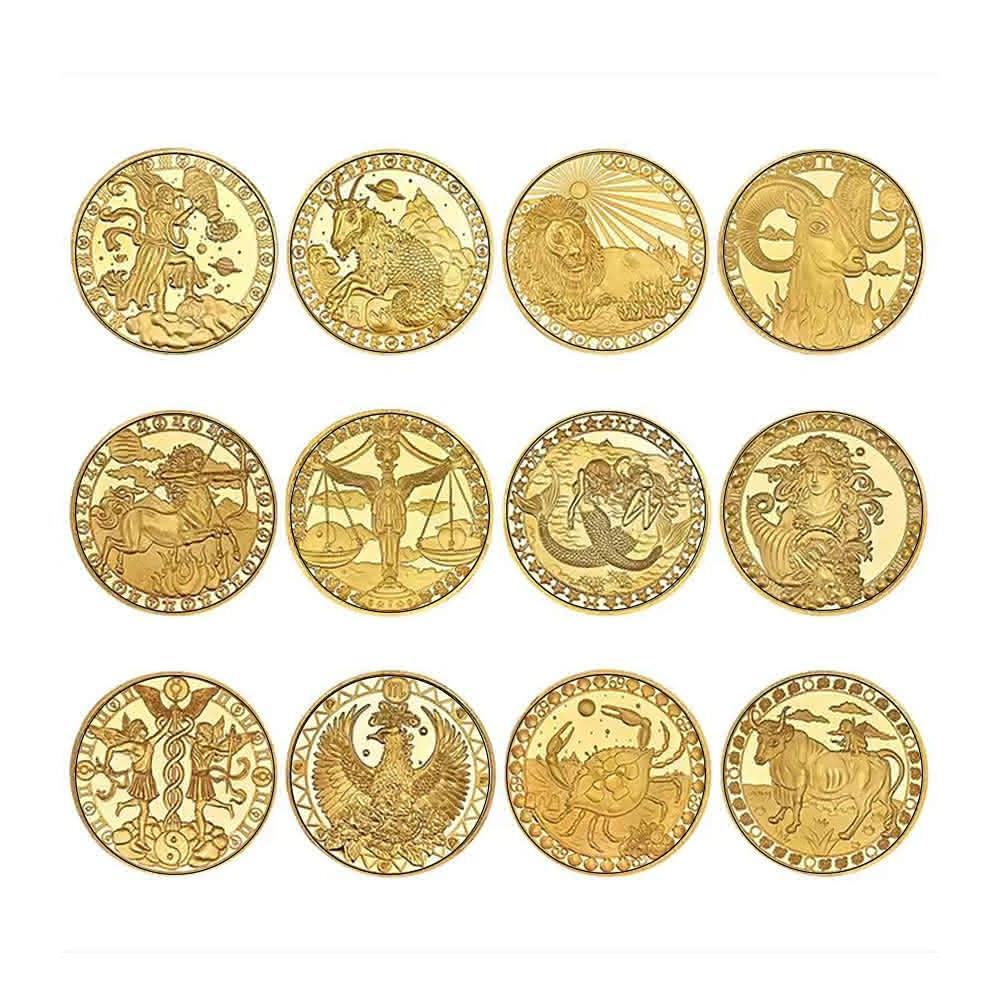 12星座紀念幣星座幣星座金幣幸運幣塔羅紀念章占卜幣幸運幣抉擇幣好運幣硬幣許願幣金幣塔羅牌幣M0052