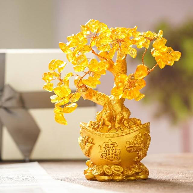 黃晶樹　　置物 GOODTIME】黃水晶開運元寶金燦招財樹水晶擺飾