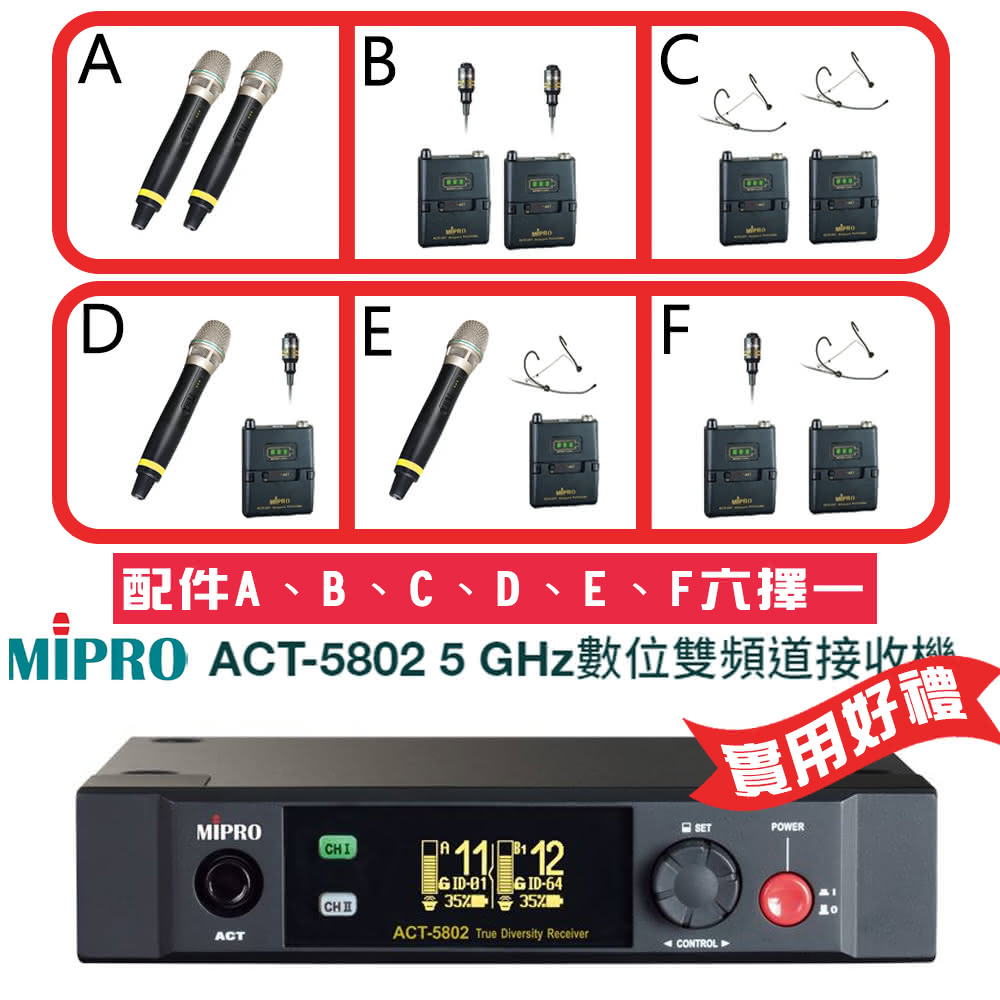 【MIPRO】ACT-5802(數位雙頻道5.8G無線麥克風手握MU80音頭/ACT-58H管身)
