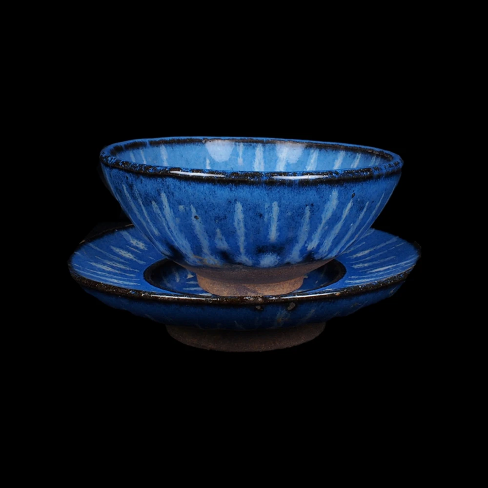 宋時代 古陶磁器 鈞窯 茶盞 杯盞 建盞 茶道具 置物 時代物 古董品 宋鈞窯藍釉紫斑杯盞茶盞茶托古董古玩仿古瓷器五大名窯收藏真品