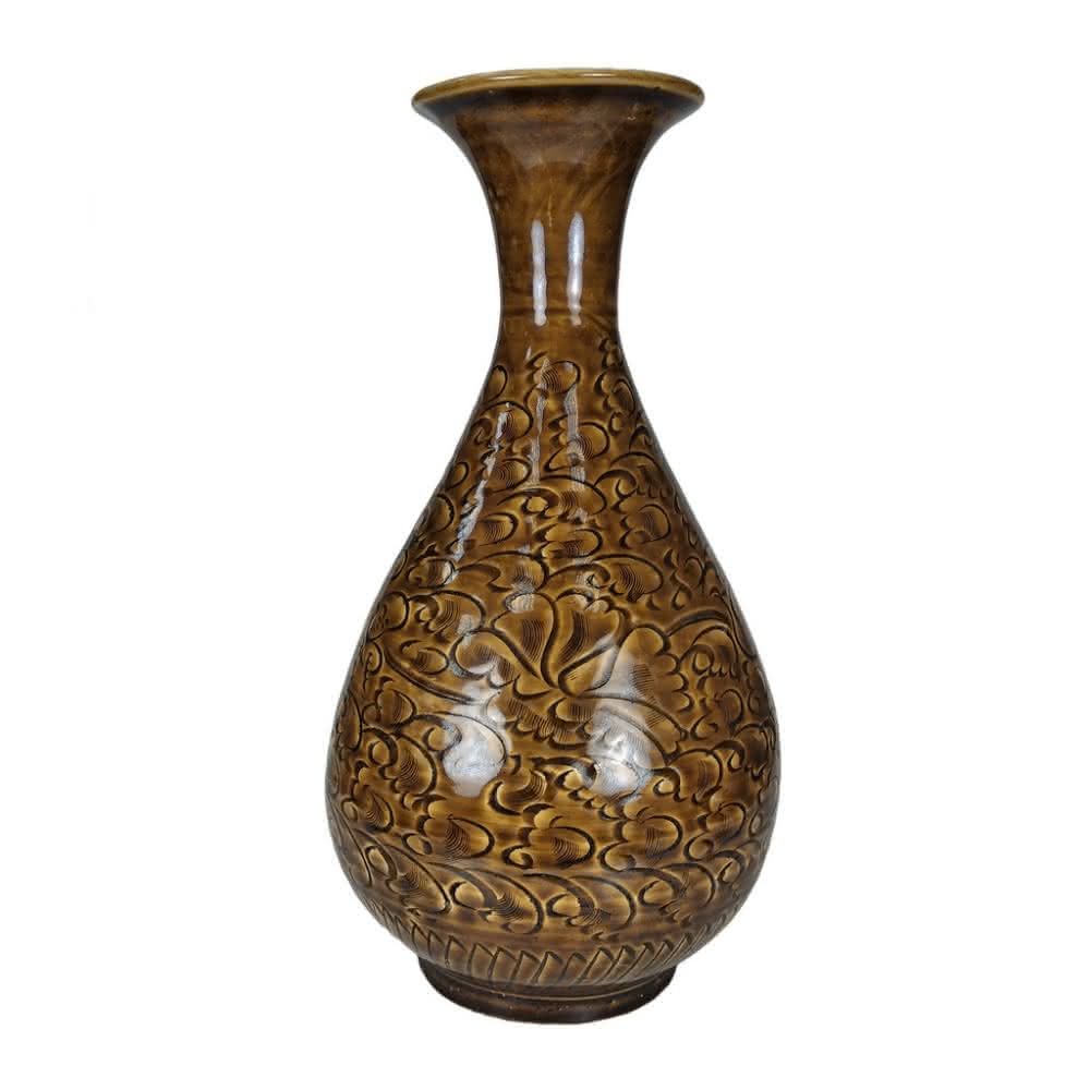 中国磁器　吉州窯　花瓶　春瓶　酒瓶 A Jizhou painted 'bird and flower' bottle vase, Southern