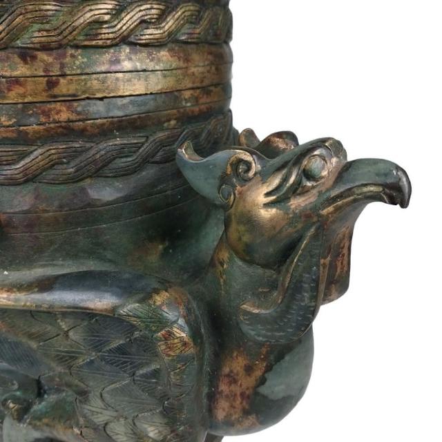 中国古美術 珍蔵紅木包銅鎏金唐卡  风水开运  风水镇宅  文房具 案頭 置物 博古珍藏》漢和闐碧玉鎏金雕鳳首瑞獸蓋罐3.21公斤老件文物早期收藏