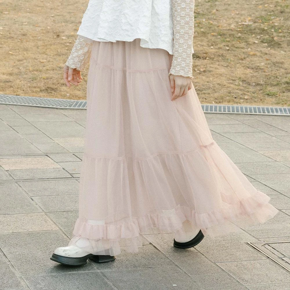 【Queenshop】Queenshop 女裝 飄逸層次蛋糕傘擺紗長裙 三色售 現+預 03021447