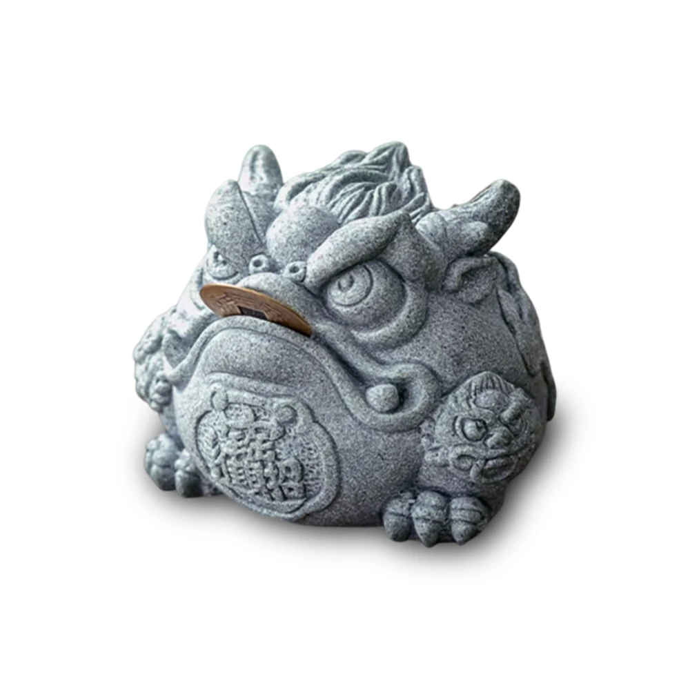 麟鳳呈祥開運招財金蟾蜍擺飾青砂石通寶金蟾(贈咬金幣一枚)