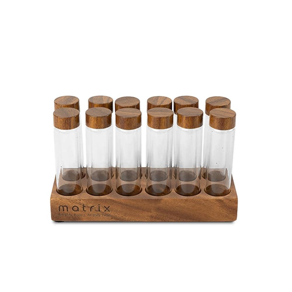 【MATRIX 美奇絲】胡桃木蓋咖啡豆玻璃試管密封保存罐 12入組(咖啡豆/密封罐/試管/保存/香料/分裝/義式/手沖/攜帶)