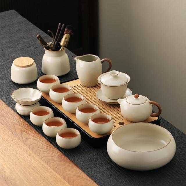四季風家居汝窯功夫茶具組新喝茶器家用泡茶陶瓷蓋碗茶壺茶杯整套