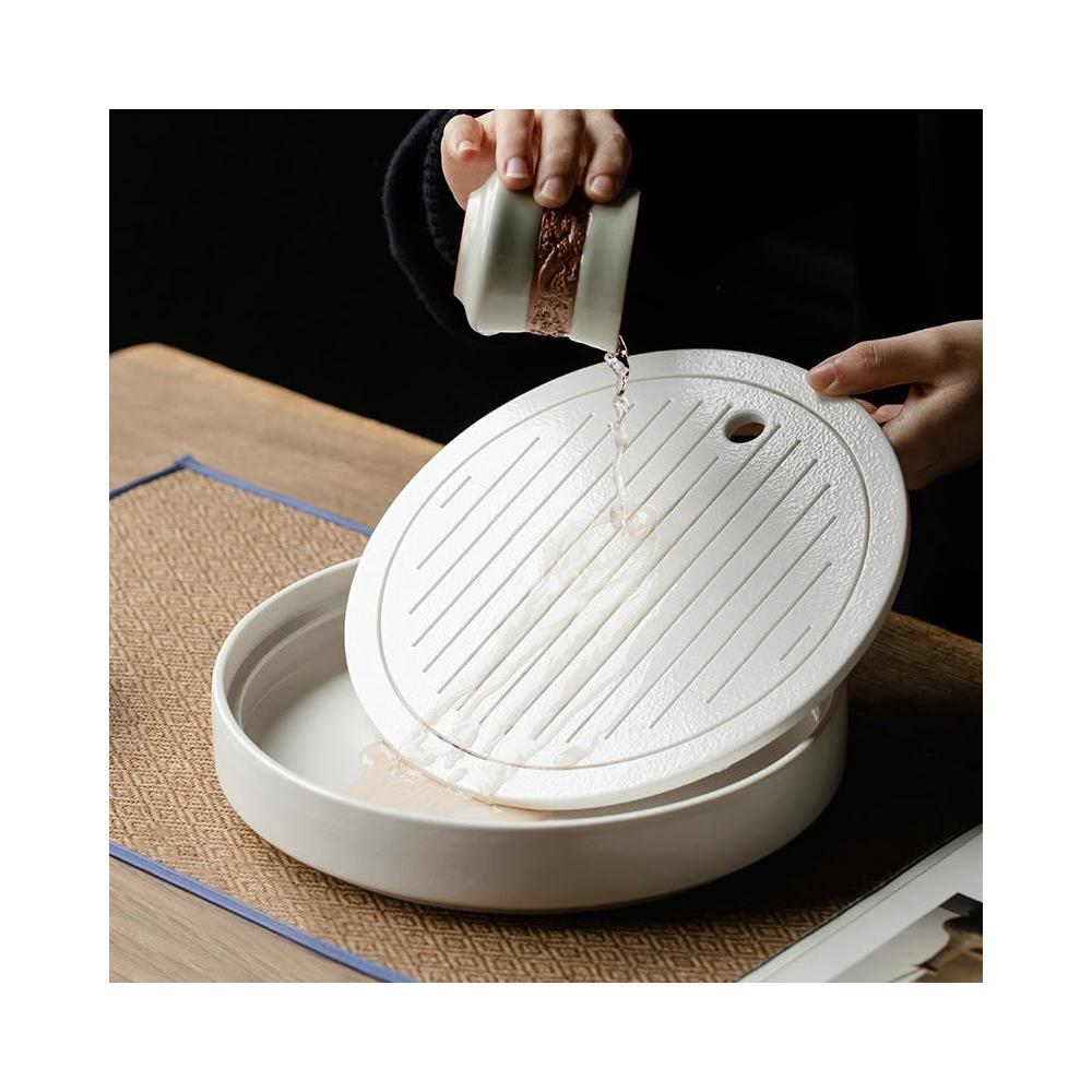 桃甜也居家生活 陶瓷茶盤家用茶托盤茶具小型乾泡台客廳茶海茶几茶杯茶水功夫茶台