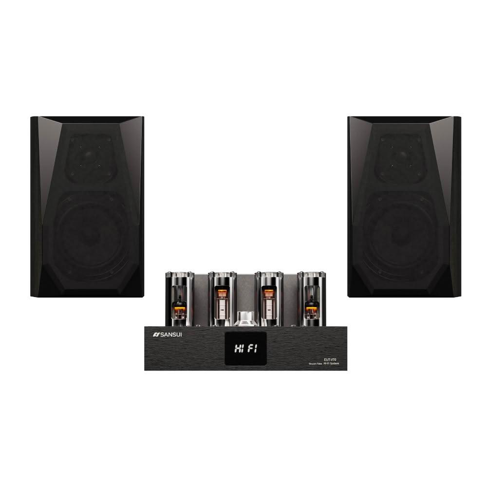 【SANSUI 山水】黑曜魂 Hi-Fi數位真空管音響 兩聲道音響組 EUT-V70+SF-100