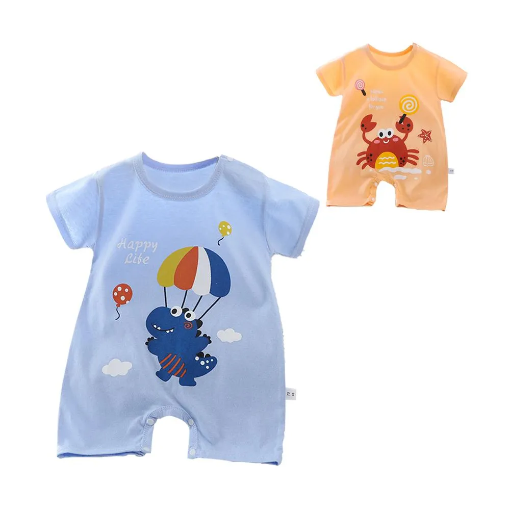 【雪倫小舖】恐龍包屁衣 短袖包屁衣 短袖嬰兒服 春夏薄款外出連身衣 爬服 寶寶衣服 童裝