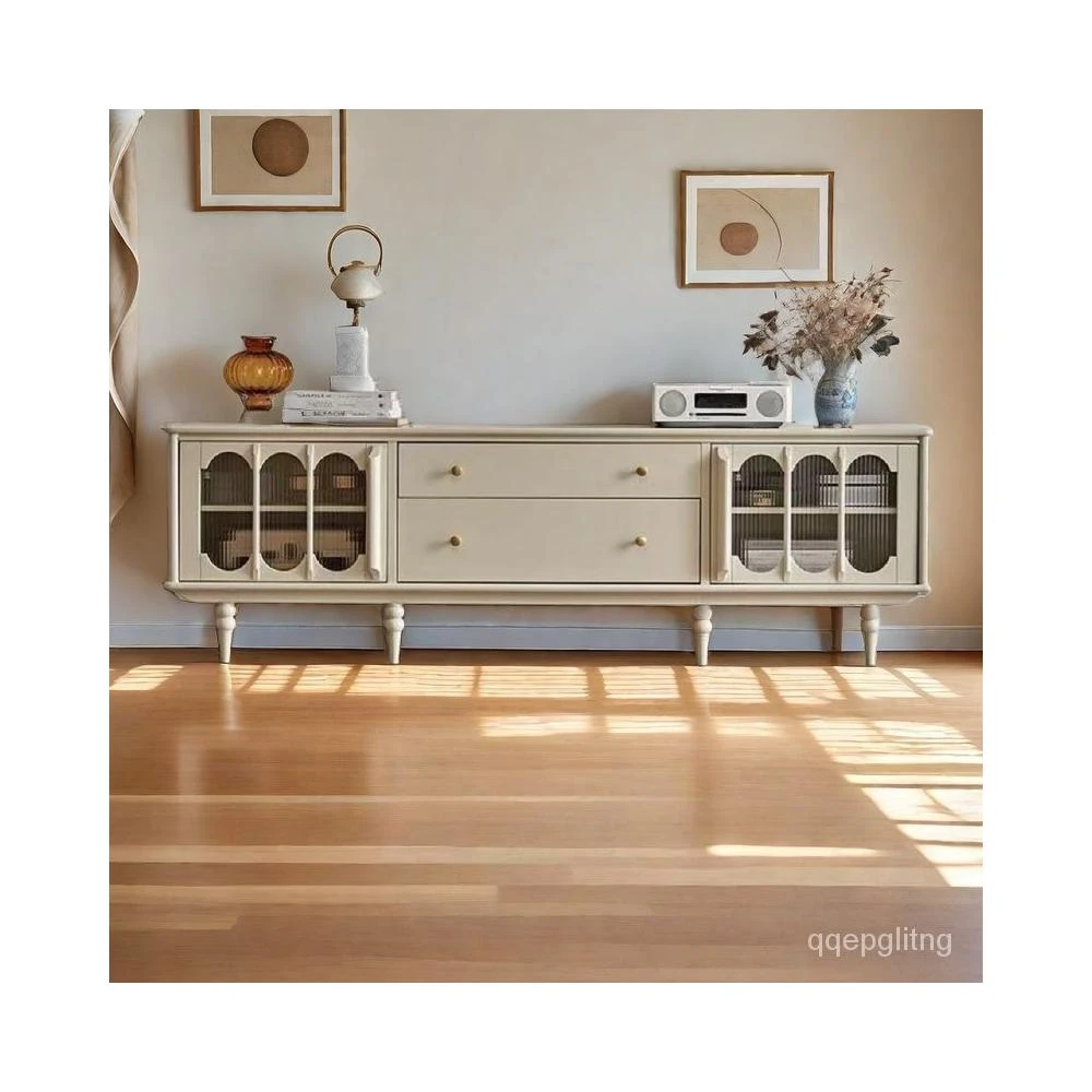 免運 輕奢電視櫃 實木電視櫃法式奶油風客廳白色電視機櫃小戶型儲物櫃電視櫃 儲物櫃  收納櫃 地櫃 墻櫃