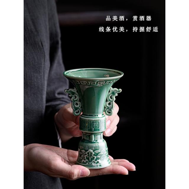古風古代帝王爵杯觚杯復古陶瓷白酒盞酒盅酒樽酒壺供奉杯祭祀酒具