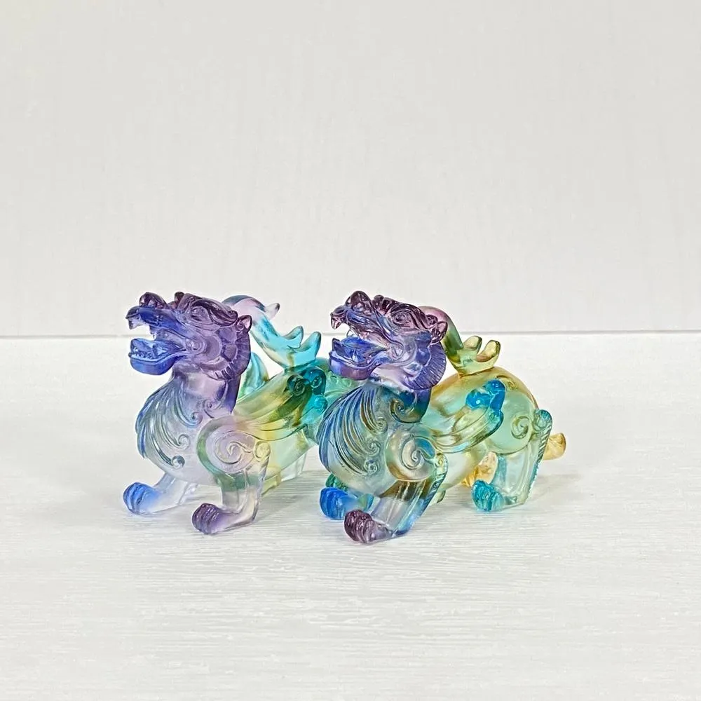 【御古齋】彩晶琉璃 飛天貔貅 招財龍龜 咬錢蟾蜍 招財納福 鎮宅辟邪 補運開運 風水開運擺件 一次一對 小款 0214