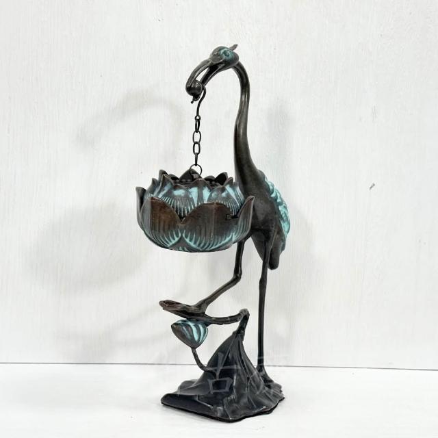 新入荷☆ 鶴 香炉 蓮 吊香炉 置物 銅 置き物 骨董 レトロ 銅製品 開運