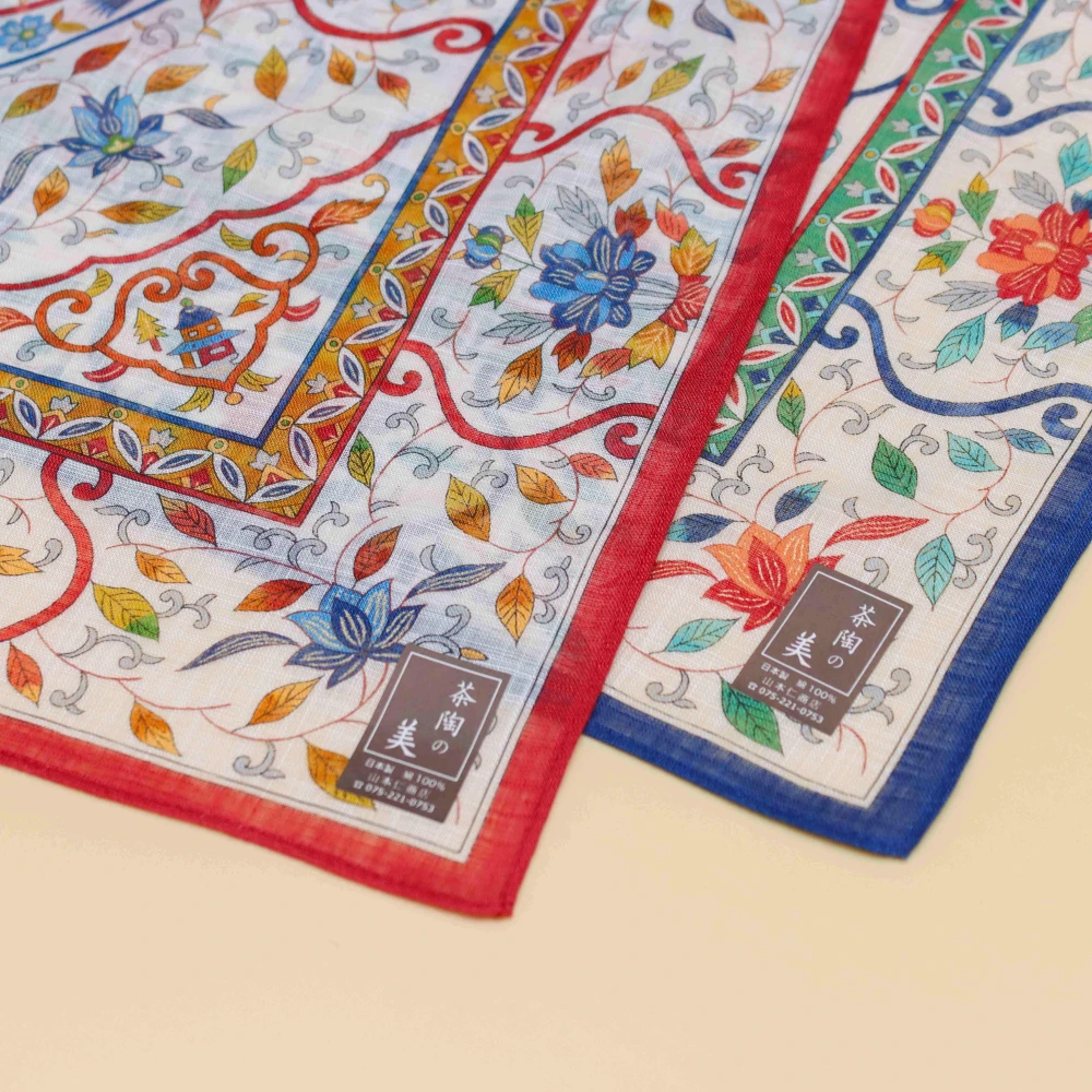 京都手帕-茶陶之美-色繪唐花文