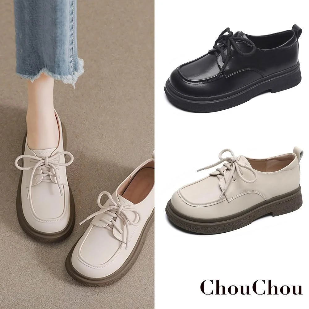 ChouChou 休閒學院風綁帶厚底樂福鞋 CH2005 德比鞋 樂福鞋 小皮鞋 大尺碼女鞋