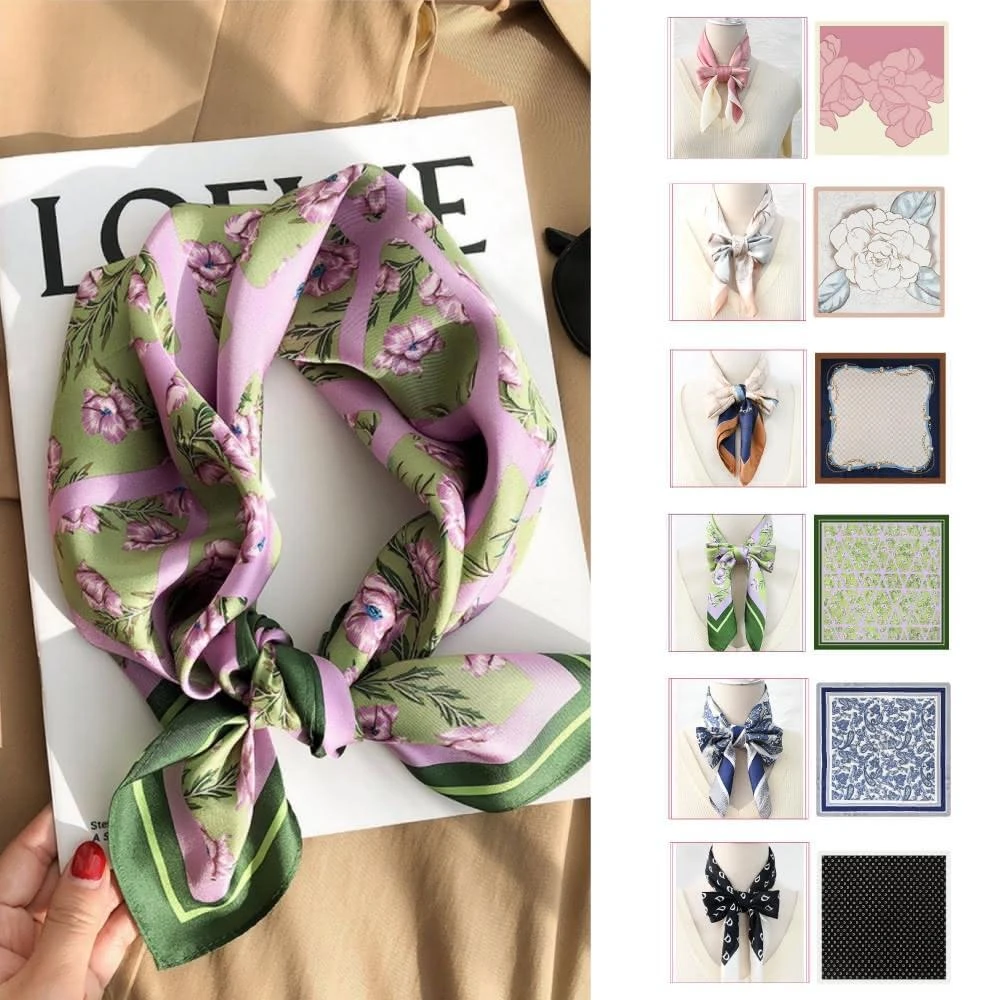 【FANCY LIFE】法式優雅領巾(條紋印花 優雅 簡約 防曬 防風 方巾 緞面 仿真絲 保暖 圍脖 女士圍巾)