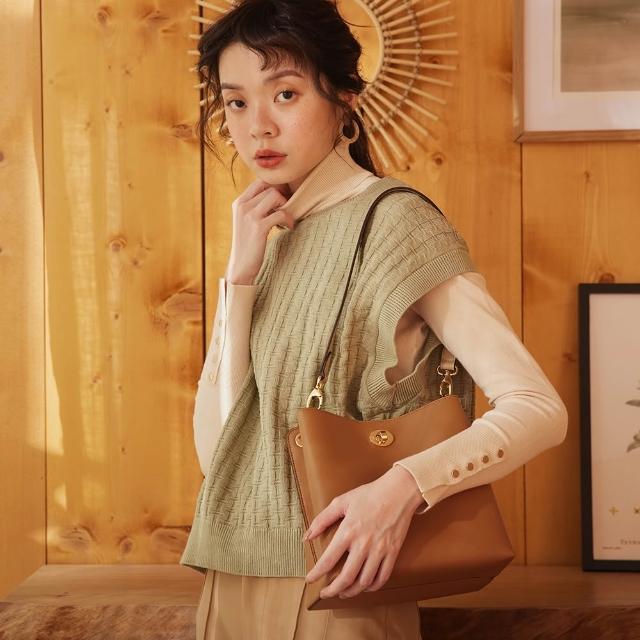 送料込★S’AIME★雙背帶橢圓轉釦小水桶包★2wayショルダ-バッグ S'AIME】SAIME 東京企劃雙背帶橢圓轉釦小水桶包(S)