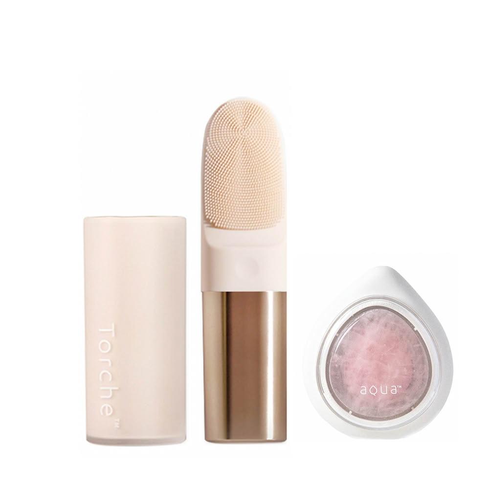 【NUEVA】NUEVA Torche™ 超溫感 三效音波洗臉儀+NUEVA AQUA™ 水水蛋玫瑰晶礦光面膜機 白/粉