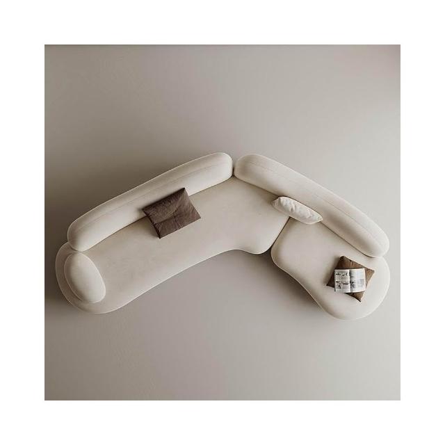 🔥廠家免運🔥侘寂奶油風弧形轉角磨砂布沙發大小戶型客廳設計師異型組合沙發