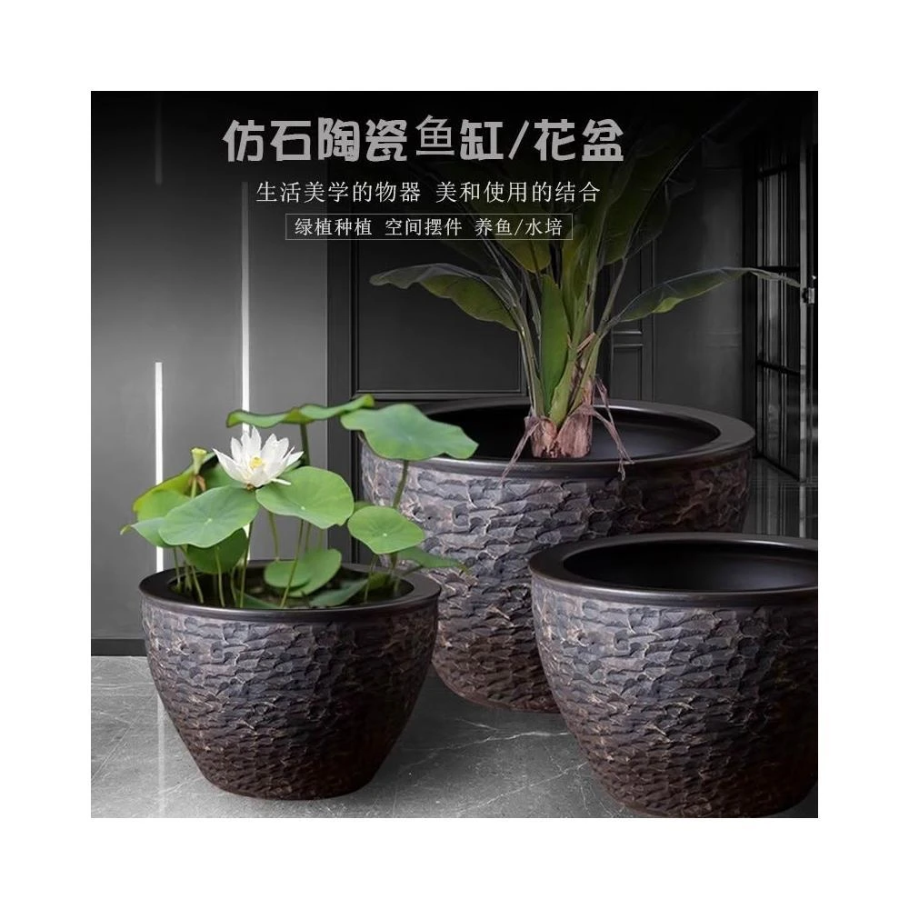 加高陶瓷古法養金魚缸養荷花睡蓮盆老式大水缸庭院客廳擺件書畫缸