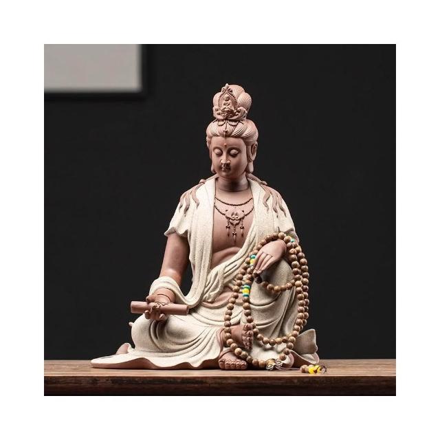 紫砂手工藝品持經觀音菩薩佛像客廳家用居家供奉中式禪意擺件坐像擺件