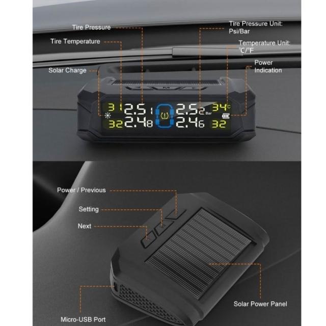 太陽能無線胎壓偵測器 TPMS｜汽車輪胎偵測｜胎壓胎溫顯示 SUV休旅 胎壓偵測器