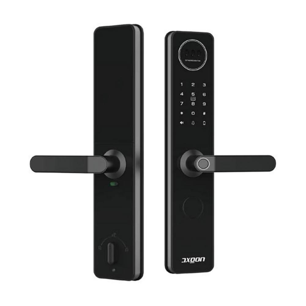 AXGON G1-100K 是先進五合一智慧電子鎖，提供指紋、感應卡、鑰匙、密碼、藍芽APP及臉部辨識等多種開門方式，支援50張AXGON專用磁卡、易遊卡、一卡通及50個指紋登入。適用門厚38-100mm，使用充電式鋰電池供電，電池壽命依使用頻率而定，緊急時可透過Type-C USB行動電源供電。產地中國，享有二年保固，NCC認證碼CCAF24LP0450T1，安全便捷守護居家安全。