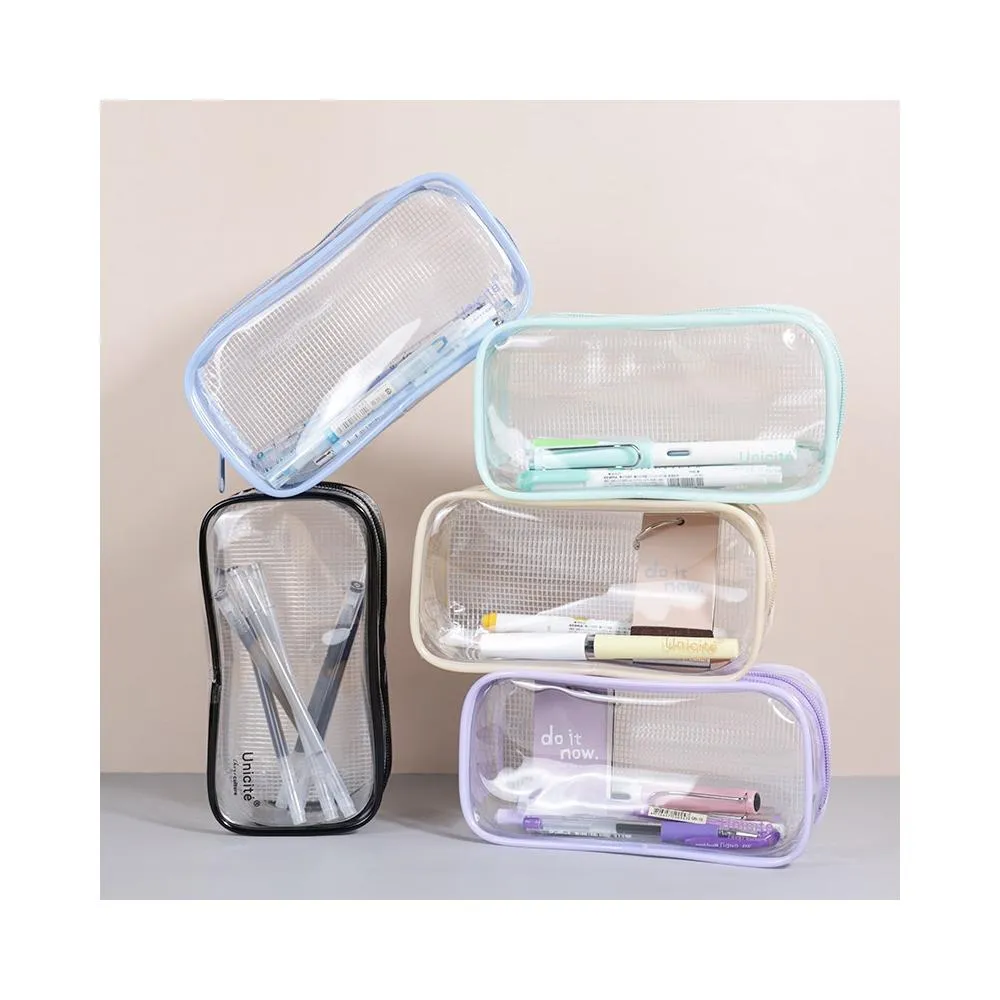 【珠友】璃彩透明網格筆袋-奶茶/晨藍/柔紫/桂綠/酷黑