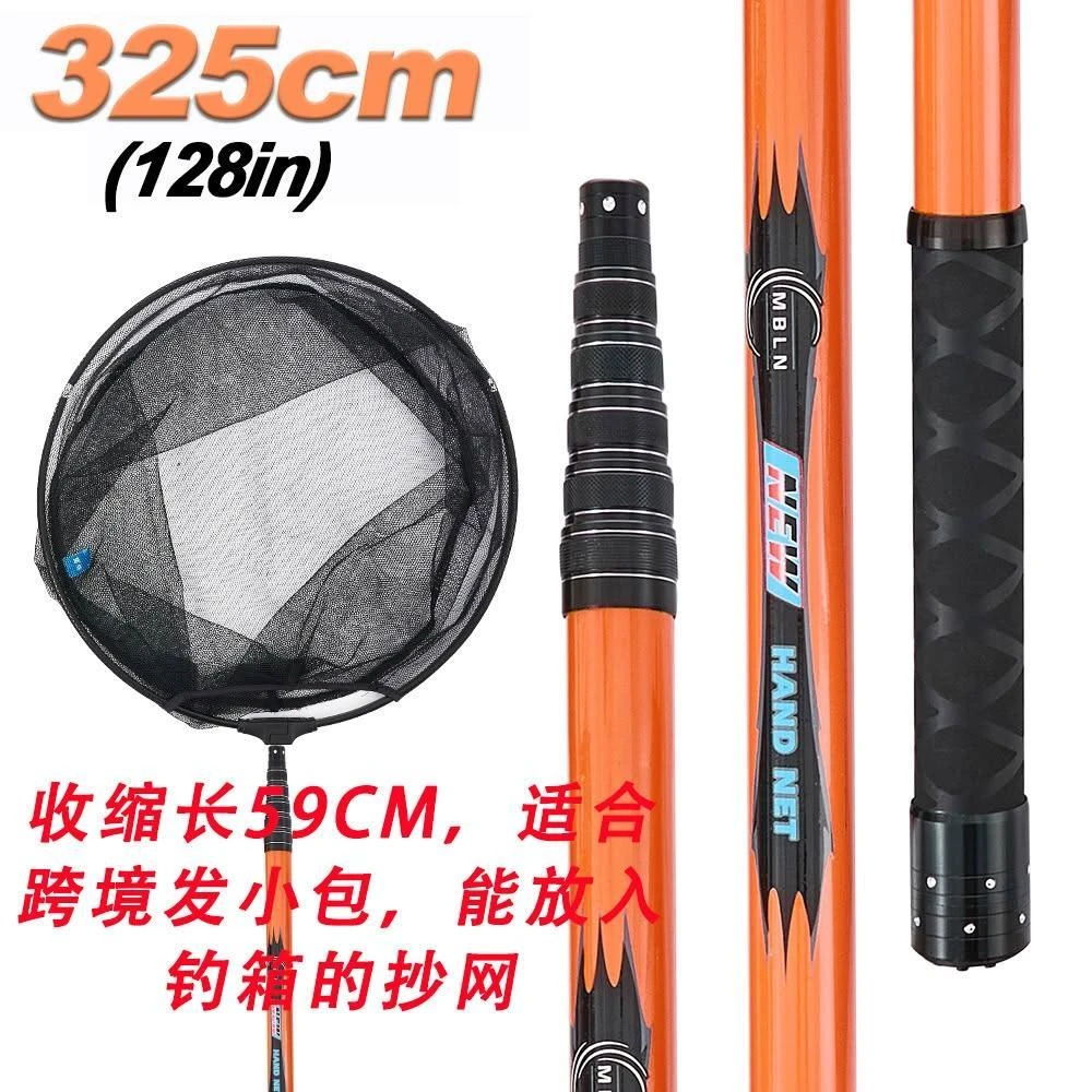 炭素抄網超軽量超硬釣り伸縮抄網竿すくい網 跨境短節碳素抄網杆3米超輕硬釣魚抄
