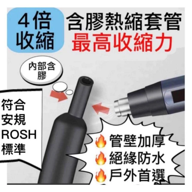 強力4倍收縮 熱縮套管 含膠防水熱縮套管 熱縮套管 防塵套 絕緣管 端子管 熱縮管 熱縮膜 熱縮套