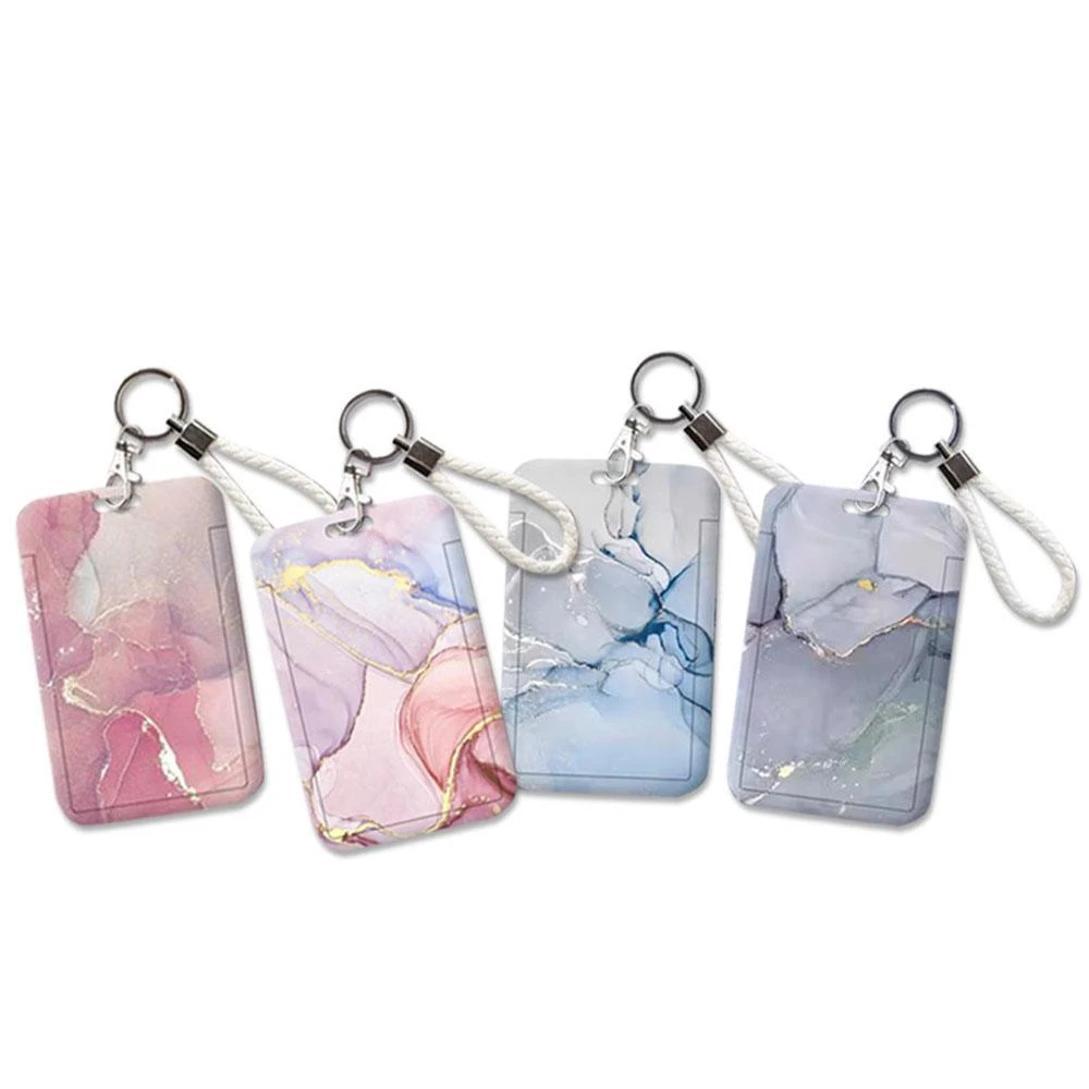 【日創生活】大理石紋卡片保護套+吊繩 門禁卡套 {公車卡 鑰匙鏈一體 證證夾套 識別證套 悠遊卡套}
