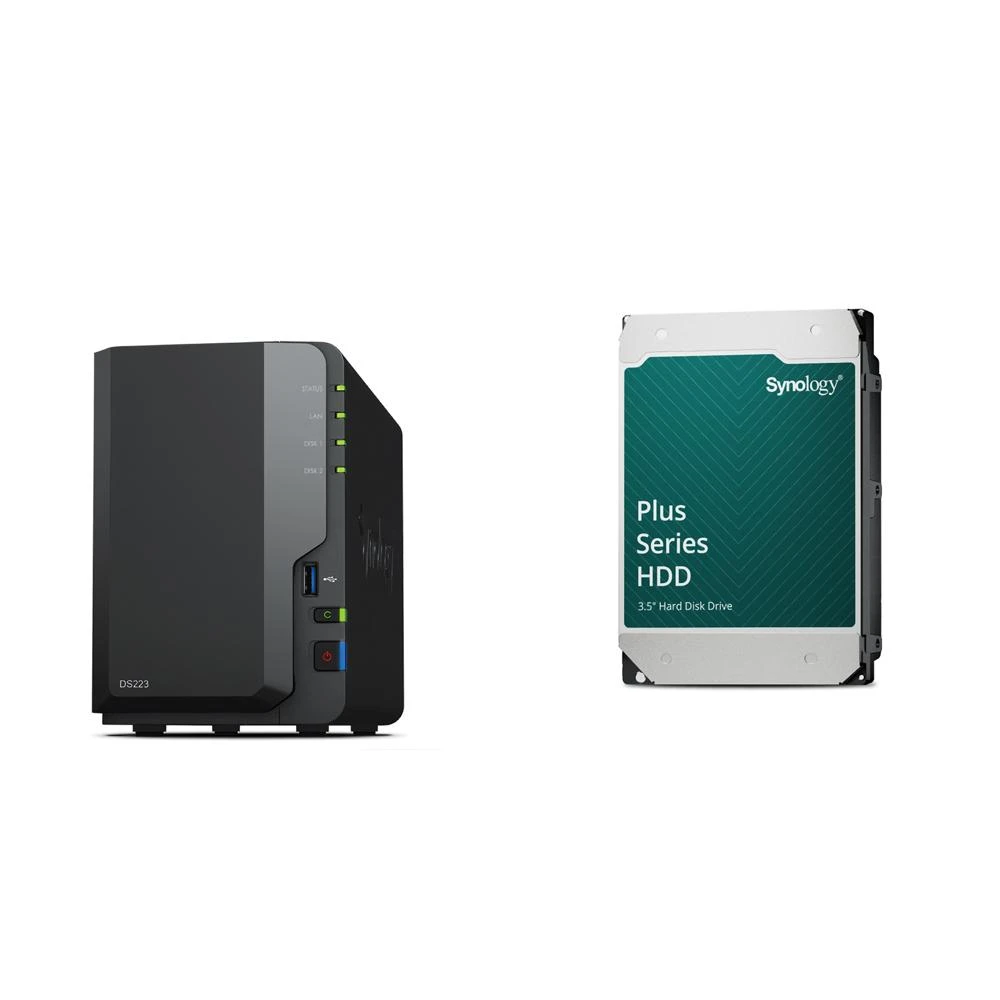 【Synology 群暉科技】〈自MO價〉DS223 2Bay NAS+HAT3310 PLUS 12TB NAS硬碟(X2)