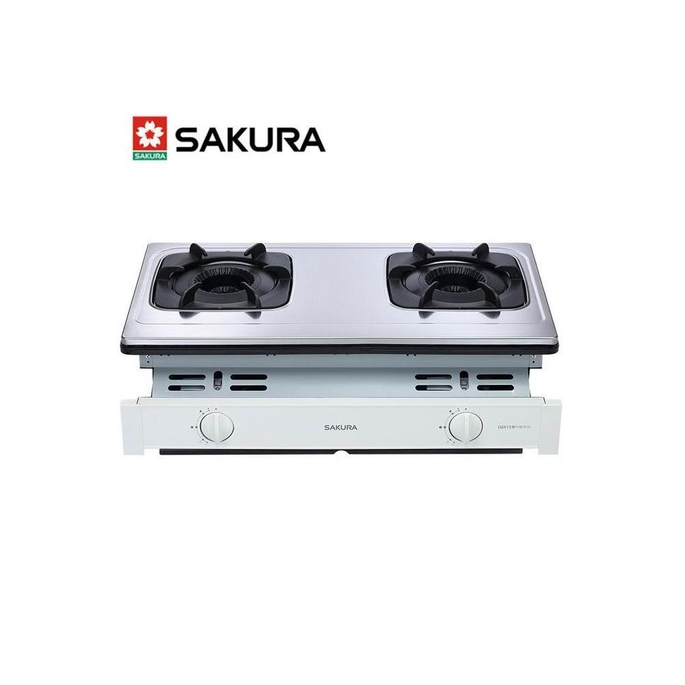 【SAKURA 櫻花】G6513S G-6513S 白鐵材質 雙環雙內焰崁入式瓦斯爐 G6513 微珍珠壓紋不鏽鋼面板