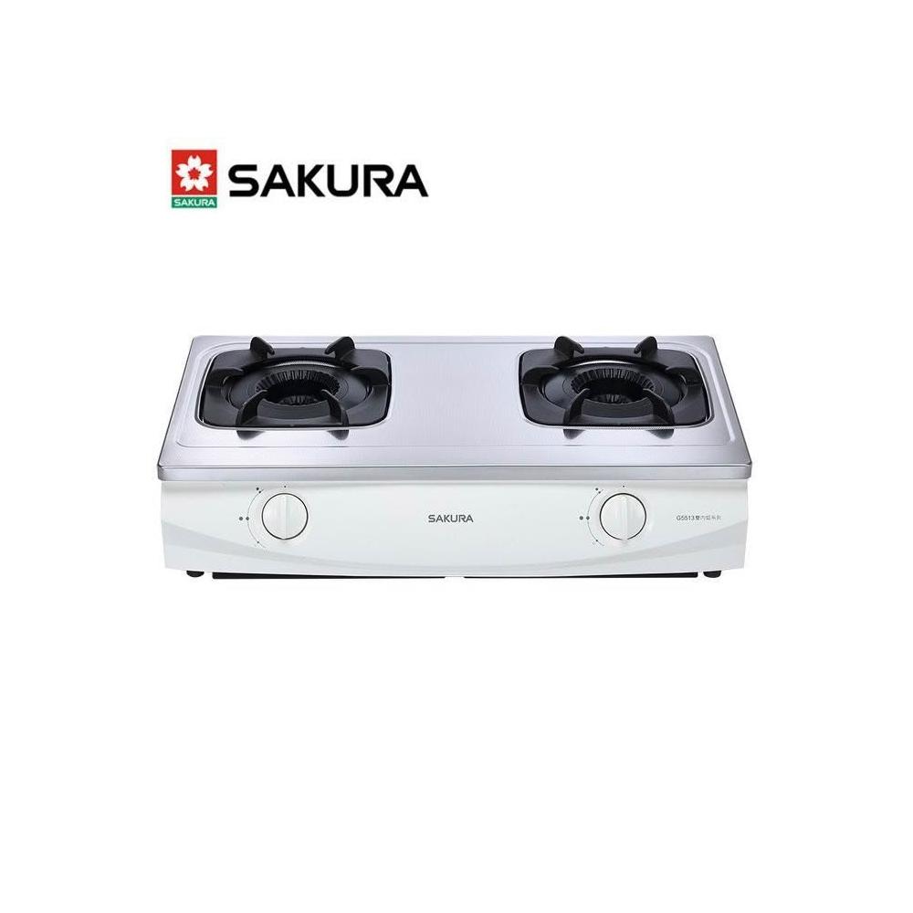  SAKURA櫻花牌 G-5513SL 雙口瓦斯爐，採用不鏽鋼爐臺與內焰爐頭設計，提供穩定高效的8~9kW熱輸出。電子連續點火系統操作簡便，適閤家庭廚房使用。產地其他國家，能源效率無等級，標準安裝方式，包含原廠配件，享1年保固。挖孔與機體尺寸依原廠規格，完美融入現代廚房，提升烹飪效率與安全性。 