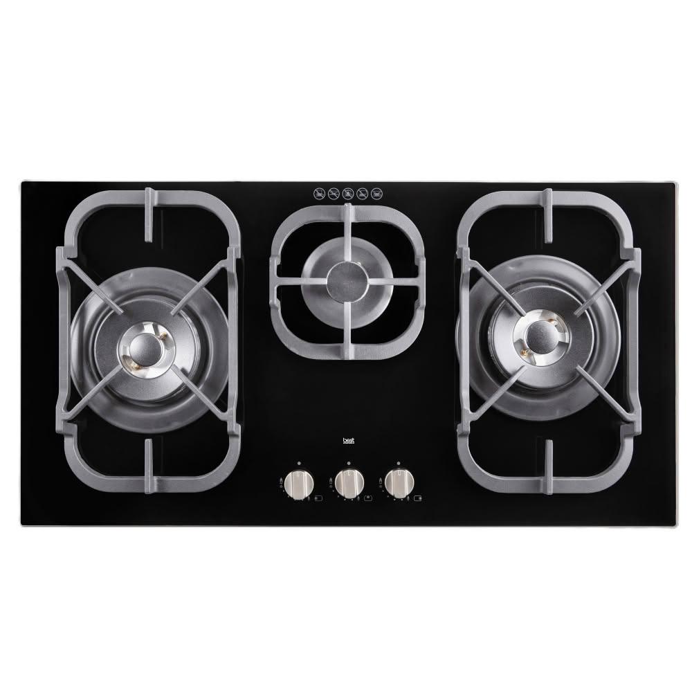 【BEST 貝斯特】GH9055 黑玻三口高效能瓦斯爐 (含基本安裝)｜檯面爐｜三口爐｜多段火力｜鑄鐵爐架｜側向出氣｜上進氣式｜