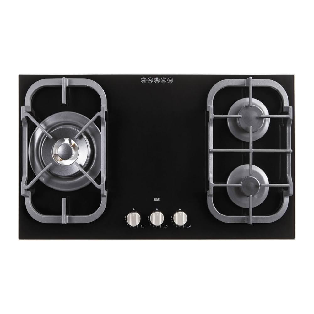 【BEST 貝斯特】GH7055 黑玻三口高效能瓦斯爐 (含基本安裝)｜檯面爐｜三口爐｜左大、右大｜多段火力｜側向出氣｜自動偵測｜