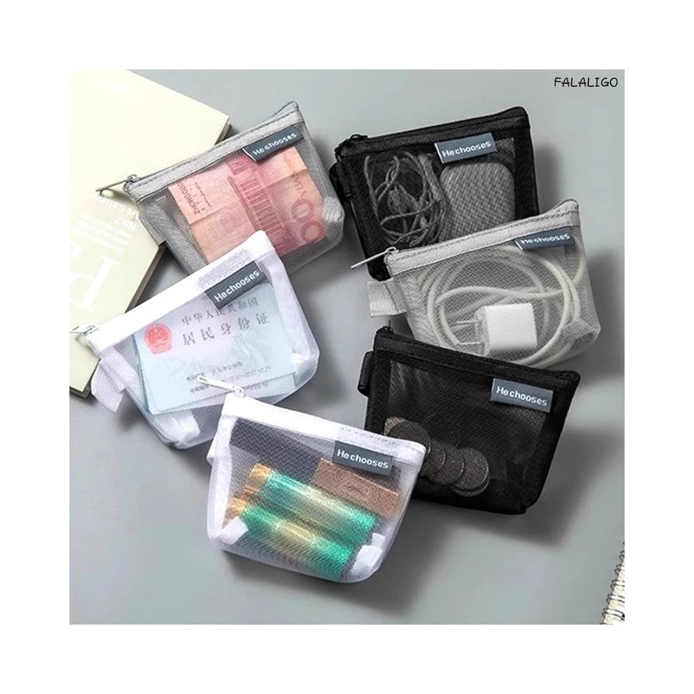 『天天秒發』 網紗收納包 收納包 小物收納包 零錢包 透明網紗收納袋尼龍便攜玩具化妝品收納包零錢包鑰匙包悠遊卡片包耳機包