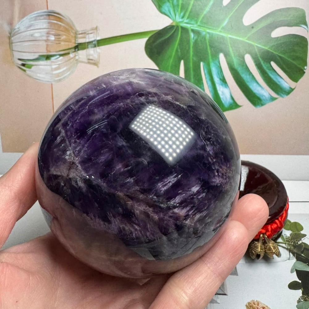 水晶球 レムリアン水晶球 直径96mm ブラジル産 金属台付き レインボー